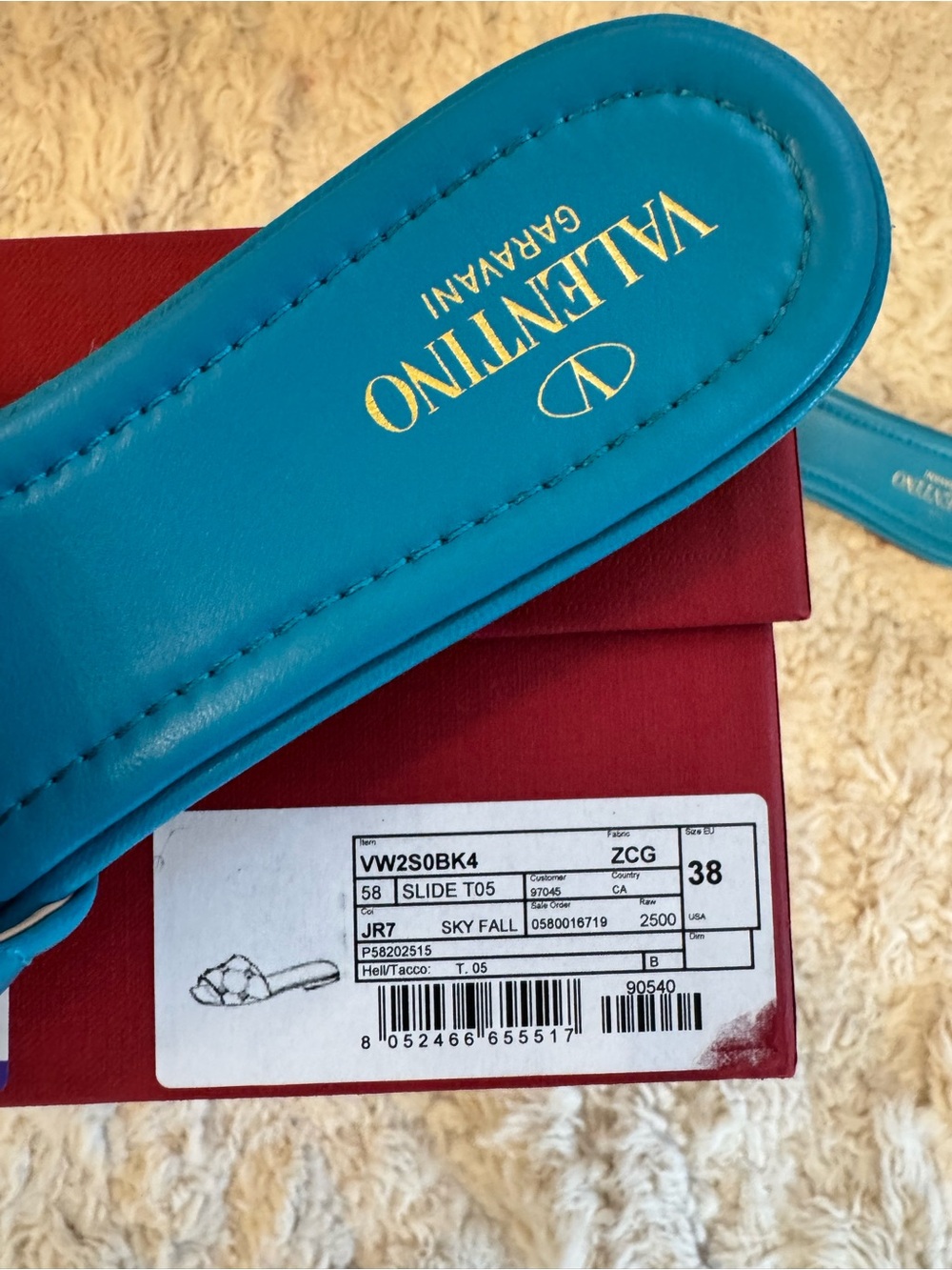 Valentino Turquoise Roman Stud Slide Sandals - Size 38 - Picture 3 of 6